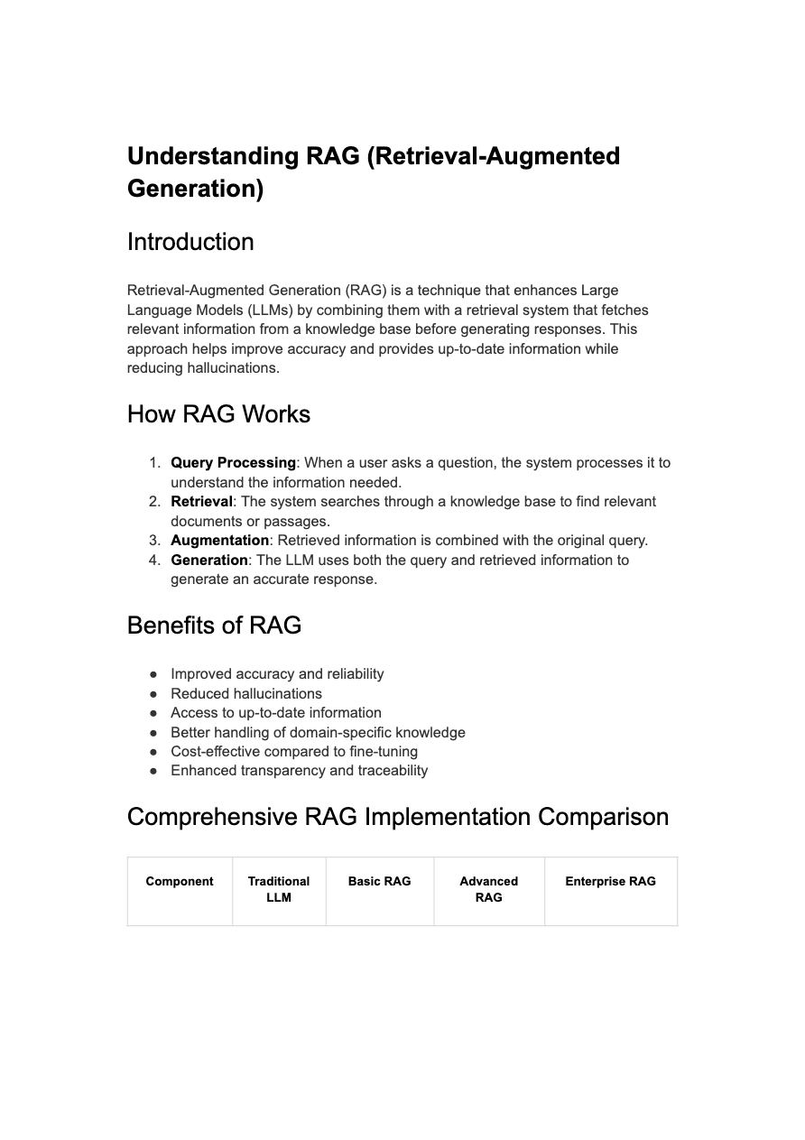 RAG document with bullet points and multi-page tables.